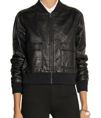 Super Barry Women Bomber Black Leather Jackets