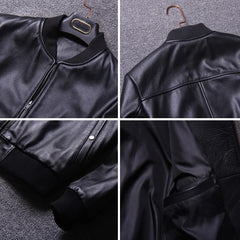 Men Classic Bomber Real Cowskin Leather Jacket