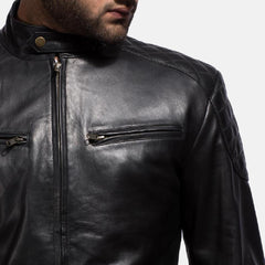 Express Sven Black Leather Bomber Jacket for Men