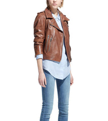 Women Admiry Biker Brown Leather Jackets