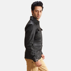 Express Raven Black Leather Jacket for Men