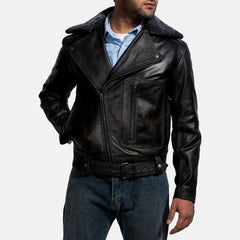 Express Furton Black Fur Biker Jacket for Men