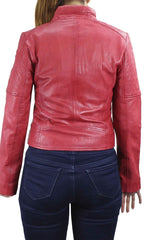 Abby Women’s Zip Leather Jacket - Red