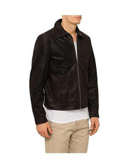 LEATHER ZIP COLLAR PILOT JACKET for Men