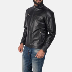 Express Austere Black Leather Biker Jacket for Men