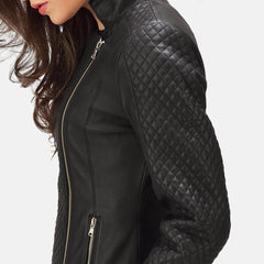 Express Quilted Black Biker Leather Jacket for Women