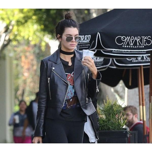 Super Kendall Jenner Olivia Wilde Women Biker Black Leather Jacket