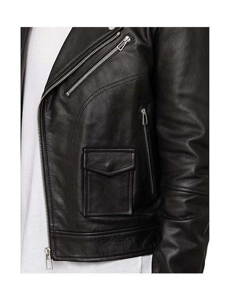 Men's Short Style Leather Biker Jacket