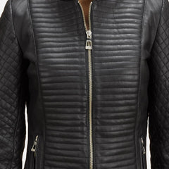 Express Cityscape Black Biker Leather Jacket for Women