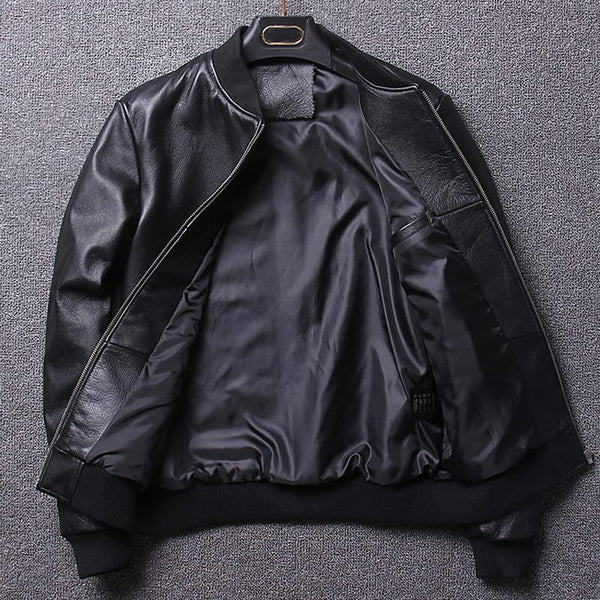 Men Classic Bomber Real Cowskin Leather Jacket