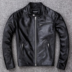 AYUNSUE Genuine Sheepskin Real Leather Motorcycle Jacket for Men