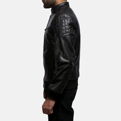 Express Sven Black Leather Bomber Jacket for Men