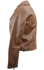 Women’s Brown Leather Biker Jacket 7WD3245