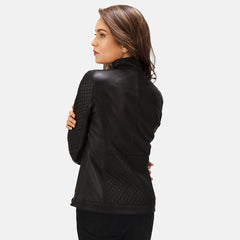 Express Quilted Black Biker Leather Jacket for Women