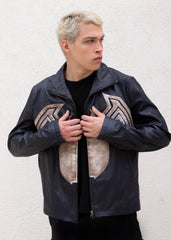 Mens Spiderman Venom Leather Jacket Blue Weathered