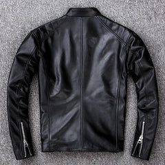 AYUNSUE Genuine Sheepskin Real Leather Motorcycle Jacket for Men