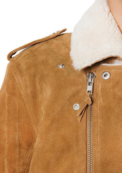 Bryan BIKER SHERPA SUEDE JACKET for Men- COGNAC