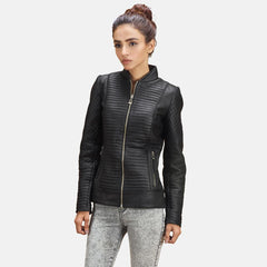 Express Cityscape Black Biker Leather Jacket for Women