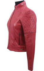 Abby Women’s Zip Leather Jacket - Red