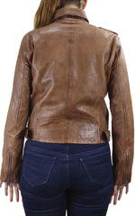 Women’s Brown Leather Biker Jacket 7WD3245