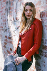 Elly Red Lambskin Leather Jacket for women