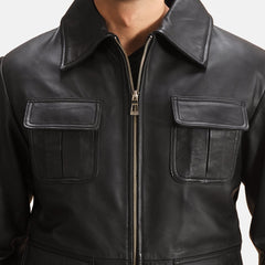 Express Raven Black Leather Jacket for Men