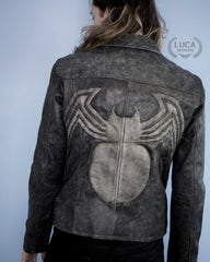 Mens Venom Logo Spiderman Marvel Leather Jacket Black