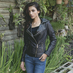 Express Sally Mae Studded Black Leather Biker Jacket for Women