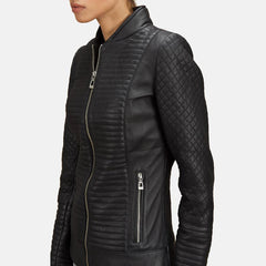 Express Cityscape Black Biker Leather Jacket for Women