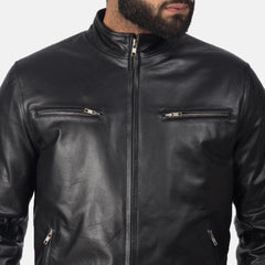 Express Austere Black Leather Biker Jacket for Men