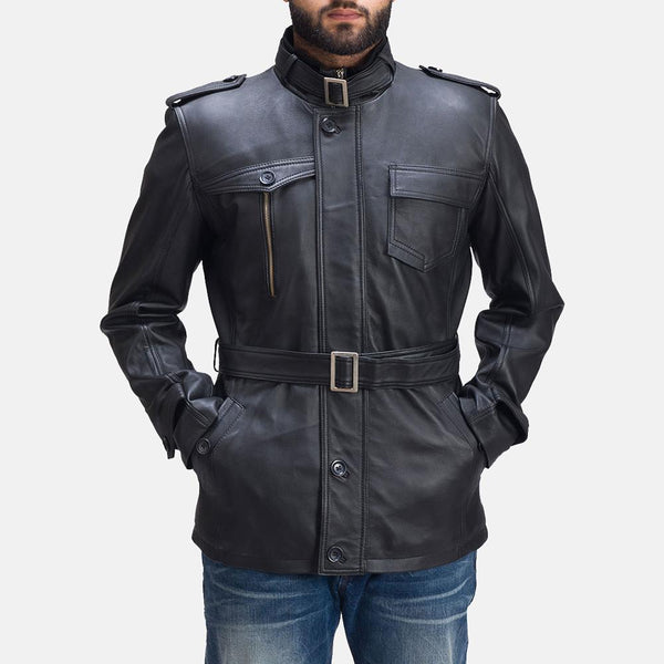 Hunter Black Leather Jacket for Men