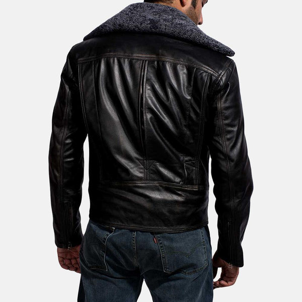 Express Furton Black Fur Biker Jacket for Men