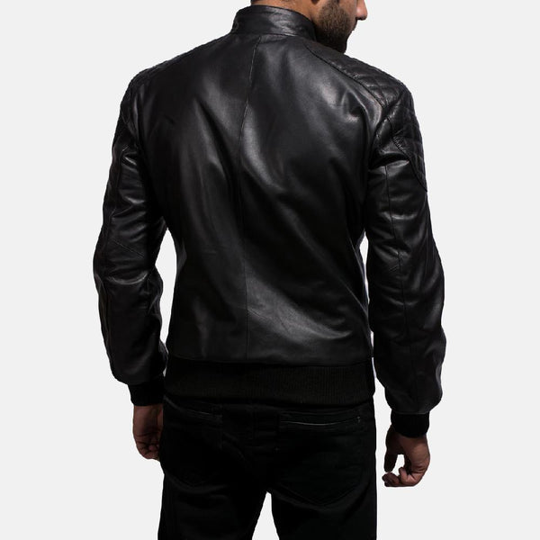 Express Sven Black Leather Bomber Jacket for Men