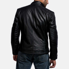 Express Rocker Black Leather Biker Jacket for Men