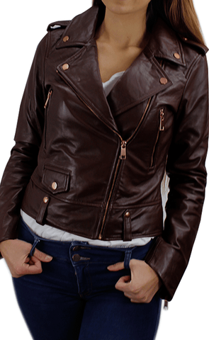 Women's Wine Red Leather Biker Jacket