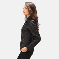 Express Quilted Black Biker Leather Jacket for Women