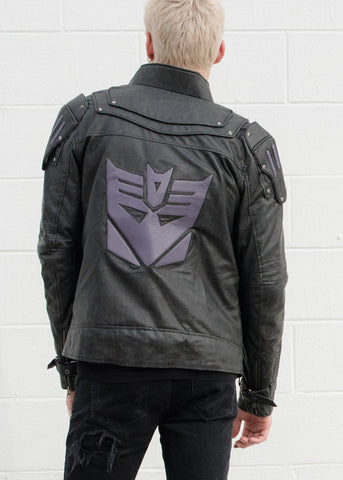 Men's Transformers Decepticon Shield Leather Jacket Black Armor