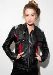 Womens Soldier 76 Leather Jacket Jet Black