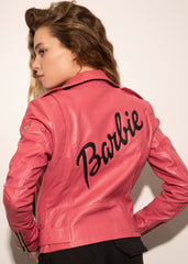 Womens Barbie Doll Soft Leather Jacket Mattel Pink