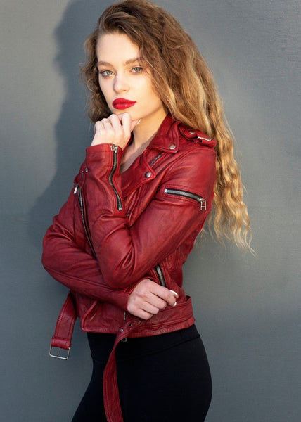 Womens Riverdale Southside Serpents Leather Motorcycle Jacket Red