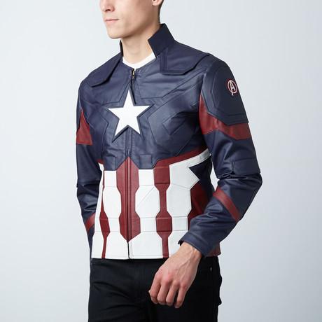 Mens Captain America Leather Jacket Avengers Age of Ultron