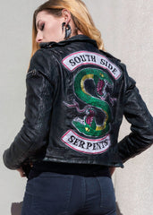 Womens Riverdale Southside Serpents Leather Motorcycle Jacket Black