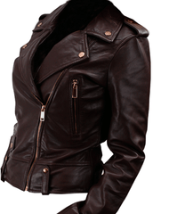 Women's Wine Red Leather Biker Jacket