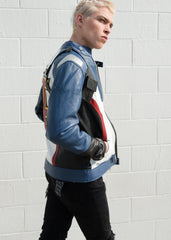 Mens Soldier 76 Leather Jacket Blue