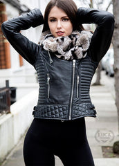 Womens Quilted Leather Motorcycle Jacket Black