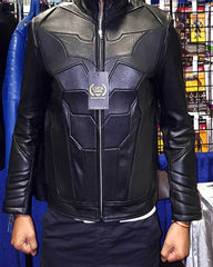 Mens Batman Armor Leather Motorcycle Jacket Black Bat Embossed