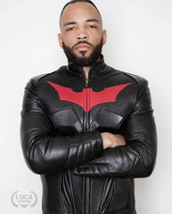 Mens Batman Armor Leather Motorcycle Jacket Red Bat Embossed