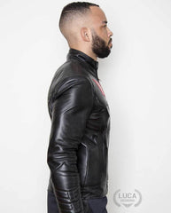 Mens Batman Armor Leather Motorcycle Jacket Red Bat Embossed
