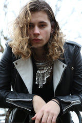 Mens Fashion Leather Jacket Black White Contrast