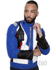 Mens Soldier 76 Leather Jacket Blue